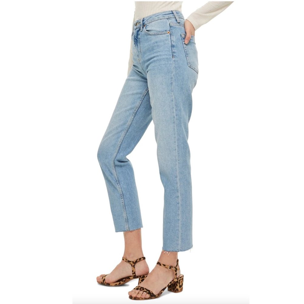 Raw Hem Crop Straight Leg Jeans